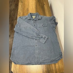 LL Bean Chamois Button Up Shirt Mens Large Flannel Light Blue Heavyweight 0 MT03